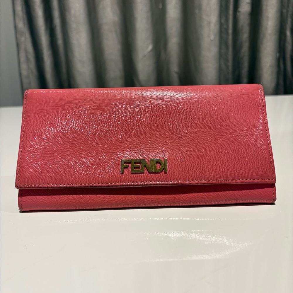 Fendi Pink Leather Continental Wallet with Gold Logo